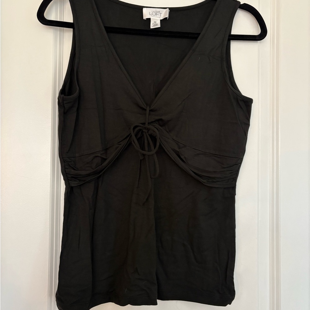 NEW Ann Taylor LOFT Women MP Tie Front V-Neck Sleeveless Black Tank Top
